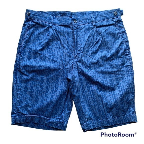 Men's Murano Blue Scallop Patterned Cotton Blend Summer Shorts - Picture 1 of 10